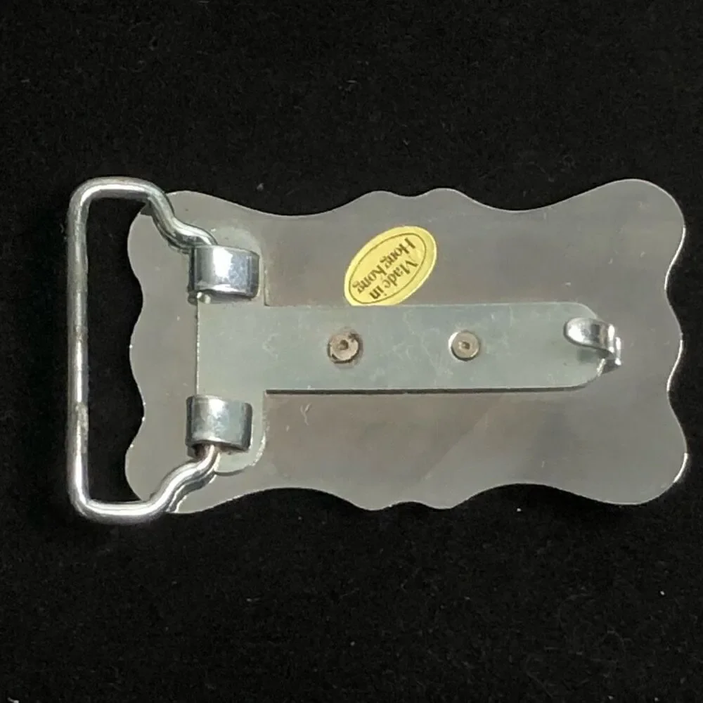 vintage metal horse belt buckle two tone‎ metal horseshoe mirror finish western
